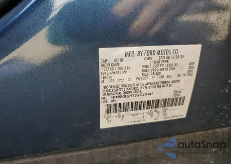 2018 Ford Explorer из США, поврежденный, VIN 1FM5K8BH7JGC45447